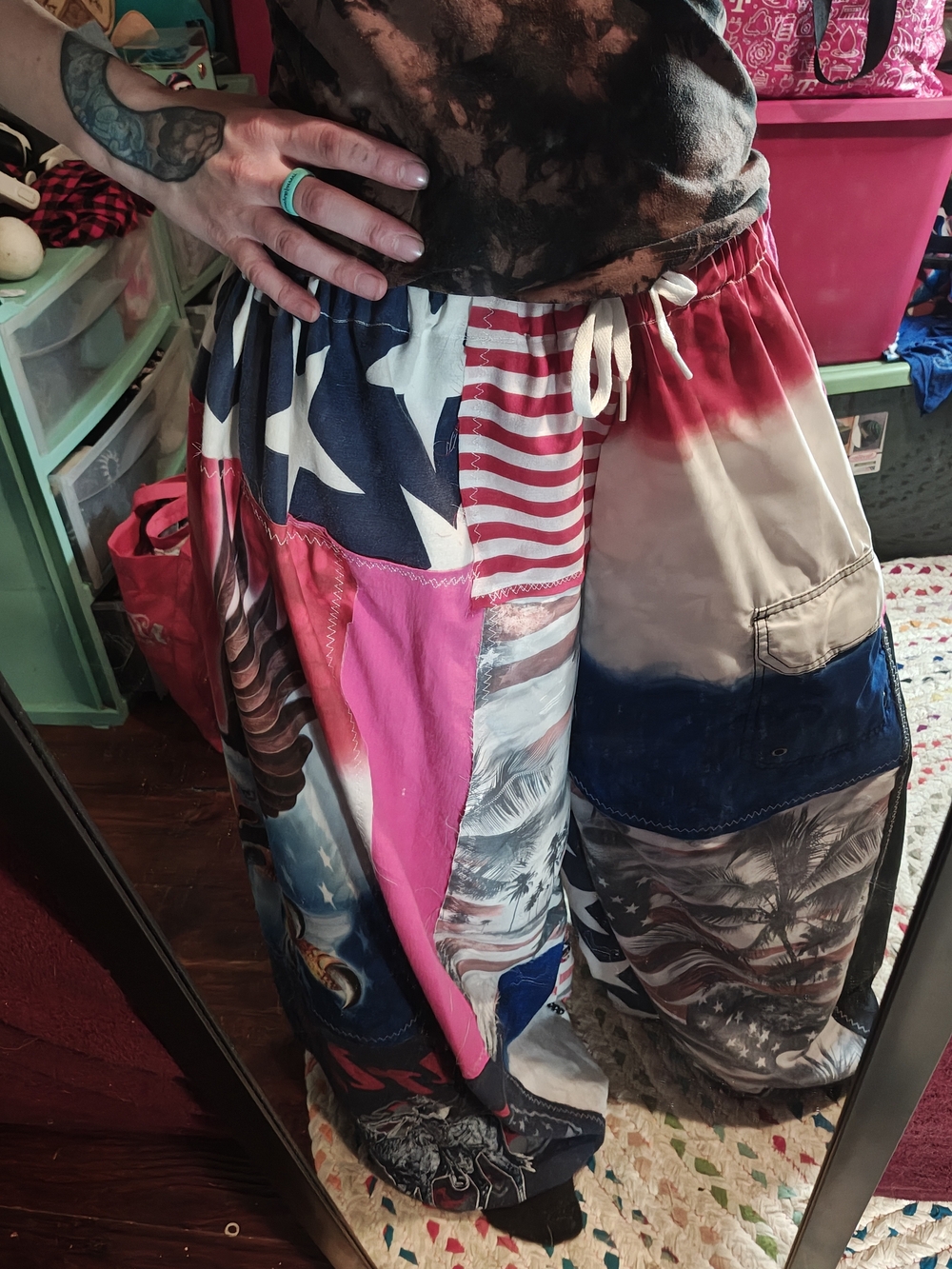 Patchwork Baggy Pants Unisex Medium America Handmade From Thrifted Clothes